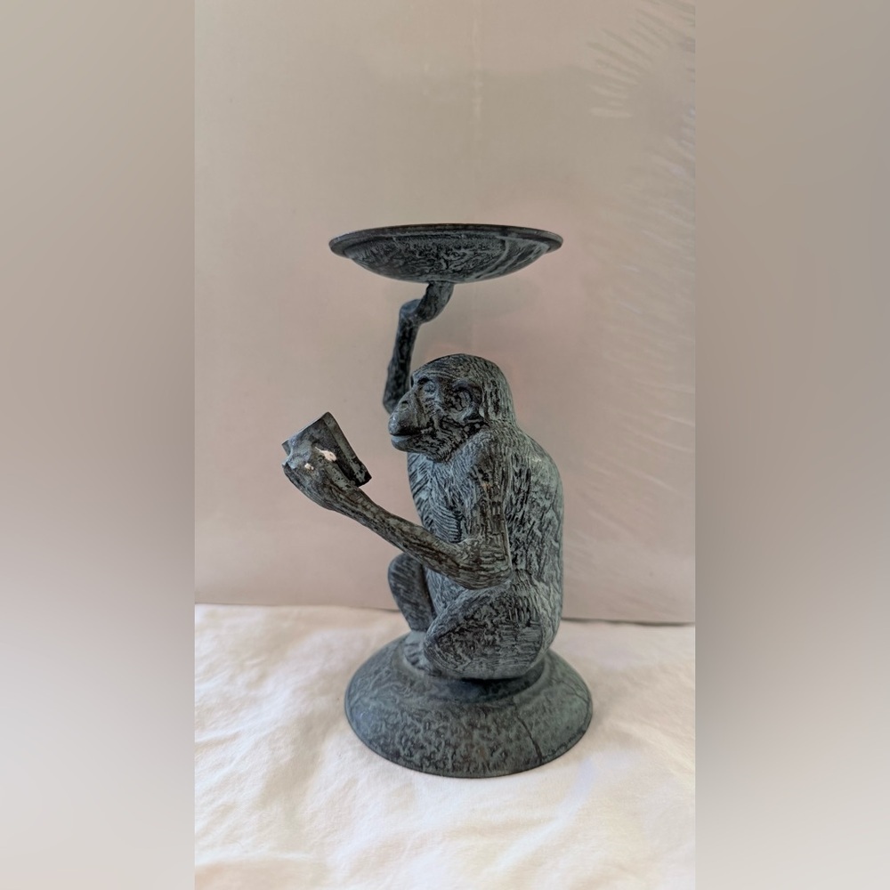 Antique Finish Monkey Sculpture Candle Holder - Picture 5 of 9